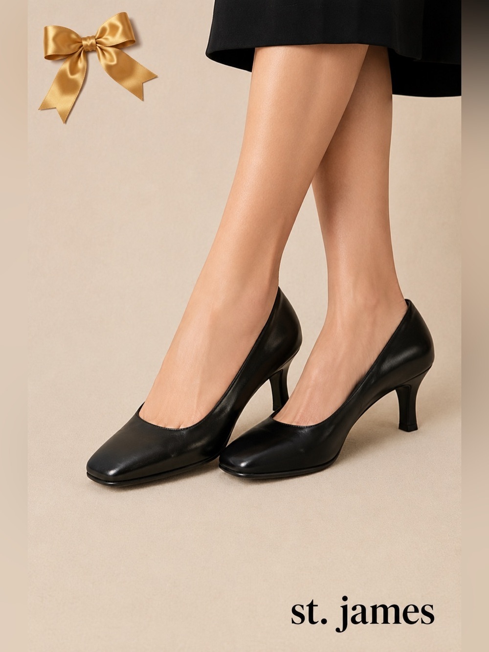St. James Black Leather Square Toe Pumps Made In Italy Size 6
